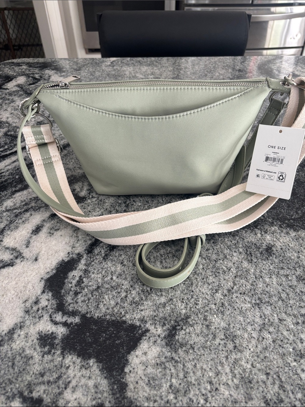 Mint Green Crossbody Bag with Striped Adjustable Strap